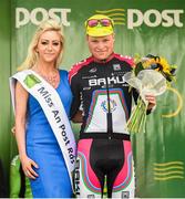 18 May 2014; Miss An Post Rás Ruth McCourt and Daniel Klemme, Synergy Baku Cycling after Stage 1 of the 2014 An Post Rás. Dunboyne - Roscommon. Picture credit: Ramsey Cardy / SPORTSFILE