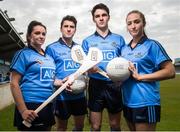 20 May 2014; Dublin GAA stars Bernard Brogan, Danny Sutcliffe, Ciara Ruddy and Ali Twomey helped launch AIG’s jersey promotion at Parnell Park today. AIG is rewarding customers who take out a new car or home insurance policy from www.aig.ie or 1890 27 27 27 with a free kids’ Dublin jersey, or €40 off an adults’ Dublin jersey. The offer runs from May 19th to June 30th.  Vouchers are redeemable on the O’Neills’ website before July 31st. Pictured at the launch are Dublin's, from left, Ali Twomey, Bernard Brogan, Danny Sutcliffe and Ciara Ruddy. Parnell Park, Dublin. Picture credit: David Maher / SPORTSFILE