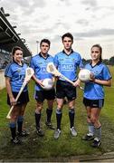 20 May 2014; Dublin GAA stars Bernard Brogan, Danny Sutcliffe, Ciara Ruddy and Ali Twomey helped launch AIG’s jersey promotion at Parnell Park today. AIG is rewarding customers who take out a new car or home insurance policy from www.aig.ie or 1890 27 27 27 with a free kids’ Dublin jersey, or €40 off an adults’ Dublin jersey. The offer runs from May 19th to June 30th.  Vouchers are redeemable on the O’Neills’ website before July 31st. Pictured at the launch are Dublin's, from left, Ali Twomey, Bernard Brogan, Danny Sutcliffe and Ciara Ruddy. Parnell Park, Dublin. Picture credit: David Maher / SPORTSFILE