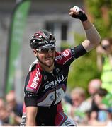 20 May 2014; Jan Sokol, Synergy Baku Cycling, celebrates winning Stage 3 of the 2014 An Post Rás. Lisdoonvarna - Charleville. Picture credit: Ramsey Cardy / SPORTSFILE