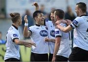 20 May 2014; Richie Towell, Dundalk, celebrates with team-mates after scoring his side's sixth goal. SSE Airtricity League Premier Division, Dundalk v Drogheda United, Oriel Park, Dundalk, Co. Louth. Photo by Sportsfile