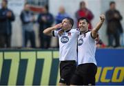 20 May 2014; David McMillan, left, and team-mate Richie Towell, Dundalk, celebrate after he scored his side's seventh goal. SSE Airtricity League Premier Division, Dundalk v Drogheda United, Oriel Park, Dundalk, Co. Louth. Photo by Sportsfile