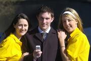 29 March 2006; Co-Founder and Cavan footballer Michael Hanlon with Pamela Fitzgerald, left, and Maria Hoey at the launch of a new website gaaresults.ie. The site will feature game results and match reports instantaneously uploaded after games by participating clubs across the country. Club members may also get results from gaaresults.ie instantly sent to their mobile phones. McEniff Skylon Hotel, Drumcondra, Dublin. Picture credit: Brian Lawless / SPORTSFILE