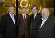30 March 2006; FAI Chief Executive John Delaney and Republic of Ireland manager Steve Staunton, with Gerry Fagan, right, director Oceanico Developments, and Simon Burgess, left, director Oceanico Developments, at the announcement that the Republic of Ireland Senior International squad will utilise Oceanico Developments' facilities at Praia da Luza, Western Algarve, for their base training camp in May ahead of their friendly international against Chile. Mansion House, Dawson Street, Dublin. Picture credit: David Maher / SPORTSFILE