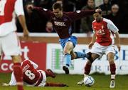 7 April 2006; Shane Robinson, Drogheda United, in action against Michael Foley, left, and Sean O'Connor, St. Patrick's Athletic. eircom League, Premier Division, St. Patrick's Athletic v Drogheda United, Richmond Park, Dublin. Picture credit: David Maher / SPORTSFILE