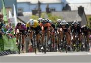 21 May 2014; Patrick Bevin, New Zealand National Team,  leads Marcin Bialoblocki, Velosure Giordana, right, and Peter Williams, Bretagne Velotec, to win Stage 4 of the 2014 An Post Rás. Charleville - Cahirciveen. Picture credit: Ramsey Cardy / SPORTSFILE