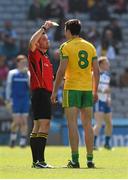 27 April 2014; Rory Kavanagh, Donegal, is shown a yellow card by referee David Gough. Allianz Football League Division 2 Final, Donegal v Monaghan, Croke Park, Dublin. Picture credit: Ray McManus / SPORTSFILE