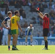 27 April 2014; Rory Kavangh, Donegal, is shown the red card and sent off by referee David Gough. Allianz Football League Division 2 Final, Donegal v Monaghan, Croke Park, Dublin. Picture credit: Ray McManus / SPORTSFILE