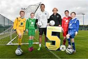 23 May 2014; Republic of Ireland goalkeeper David Forde with Republic of Ireland International Stephanie Roche, with Aviva Health FAI Primary School 5’s Ambassadors, from left, Sean Guiden, Nikki Lynch, Sean Mulvey and Rachel O’Leary, all from Malahide, Co.Dublin,were in Malahide today to announce the 20 schools who have qualified as finalists for the Aviva Health FAI Primary School 5’s.  The finalists will compete at the Aviva Stadium on the 28th May, with the winners being named All-Ireland Champions. Gannon Park, Malahide, Co. Dublin. Picture credit: David Maher / SPORTSFILE