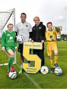 23 May 2014; Republic of Ireland goalkeeper David Forde and Republic of Ireland International Stephanie Roche, with Aviva Health FAI Primary School 5’s Ambassadors Nikki Lynch and Sean Guiden, both from Malahide, Co.Dublin were in Malahide today to announce the 20 schools who have qualified as finalists for the Aviva Health FAI Primary School 5’s.  The finalists will compete at the Aviva Stadium on the 28th May, with the winners being named All-Ireland Champions. Gannon Park, Malahide, Co. Dublin. Picture credit: David Maher / SPORTSFILE