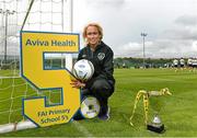 23 May 2014; Irish internationals David Forde and Stephanie Roche, pictured, and Aviva Health FAI Primary School 5’s Ambassadors were in Malahide today to announce the 20 schools who have qualified as finalists for the Aviva Health FAI Primary School 5’s.  The finalists will compete at the Aviva Stadium on the 28th May, with the winners being named All-Ireland Champions. Gannon Park, Malahide, Co. Dublin. Picture credit: David Maher / SPORTSFILE