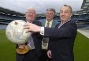 6 April 2006; GAA President elect Nickey Brennan, right, with Gene Duffy, Chariman of the Oversees Committe, and John Gormley, President of the GAA in Britain, at the announcement by the GAA of details of an International Feile Peil to be held in Birmingham from April 21st to 23rd, 2006. The project is the latest in a number of initiatives being undertaken by the GAA's Overseas Committee in an attempt to develop Gaelic Games outside of Ireland. Croke Park, Dublin. Picture credit: Brian Lawless / SPORTSFILE