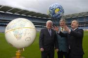 6 April 2006; GAA President elect Nickey Brennan, right, with Gene Duffy, Chariman of the Oversees Committe, left, and John Gormley, President of the GAA in Britain, at the announcement by the GAA of details of an International Feile Peil to be held in Birmingham from April 21st to 23rd, 2006. The project is the latest in a number of initiatives being undertaken by the GAA's Overseas Committee in an attempt to develop Gaelic Games outside of Ireland. Croke Park, Dublin. Picture credit: Brian Lawless / SPORTSFILE