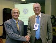 8 April 2006; Outgoing UEPS President Leif Nilsson, right, congratulates new President Jerzy Jakobsche on his ascension to the office of President of UEPS. UEPS Congress, Jury's Hotel, Dublin. Picture credit: Brendan Moran / SPORTSFILE