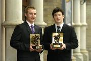 10 April 2006; Tony Carmody, left, Clare hurler and Michael Meehan, Galway footballer, who were presented with the Vodafone Player of the Month awards for the month of March. Westbury Hotel, Dublin. Picture credit: Damien Eagers / SPORTSFILE