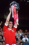 2 September 1990; Tomas Mulcahy of Cork lifts the Liam MacCarthy Cup following the All-Ireland Senior Hurling Championship Final match between Cork and Galway at Croke Park in Galway. Photo by Ray McManus/Sportsfile
