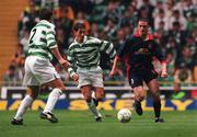 22 July 1998; Dave Campbell of St Patrick's Athletic in action against Jackie McNamara of Celtic during the UEFA Champions League First Qualifying Round 1st Leg match between Celtic and St Patrick's Athletic at Celtic Park in Glasgow, Scotland. Photo by Brendan Moran/Sportsfile