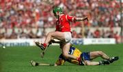 4 July 1999; Fergal Ryan of Cork in action against Colin Lynch of Clare during the Munster Senior Hurling Championship Final match between Cork and Clare at Semple Stadium in Thurles, Tipperary. Photo by Brendan Moran/Sportsfile