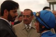 27 July 1999; Trainer Saeed Bin Suroor speaks with jockey Frankie Dettori at The Curragh Racecourse in Newbridge, Kildare. Photo by Damien Eagers/Sportsfile