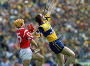 4 July 1999; Brian Lohan of Clare in action against Joe Deane of Cork following the Munster Senior Hurling Championship Final match between Cork and Clare at Semple Stadium in Thurles, Tipperary. Photo by Damien Eagers/Sportsfile
