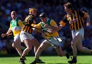 11 July 1999; Joe Errity of Offaly in action against Canice Brennan and Eamon Kennedy of Kilkenny during the Leinster Senior Hurling Championship Final match between Kilkenny and Offaly at Croke Park in Dublin. Photo by Ray McManus/Sportsfile