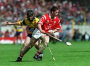 4 July 1999; Mark Landers of Cork in action against David Forde of Clare during the Munster Senior Hurling Championship Final match between Cork and Clare at Semple Stadium in Thurles, Tipperary. Photo by Brendan Moran/Sportsfile