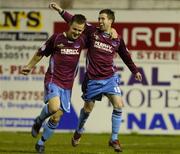 14 April 2006; Stephen Bradley, right, Drogheda United, celebrates with team-mate Shane Robinson after scoring his side's first goal. eircom League, Premier Division, Drogheda United v UCD, United Park, Drogheda, Co. Louth. Picture credit: Brian Lawless / SPORTSFILE