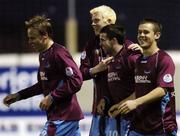 14 April 2006; Stephen Bradley, second from right, Drogheda United, celebrates with team-mates Shane Robinson, right, Sami Ristila, left, and Glen Fitzpatrick, after scoring his side's first goal. eircom League, Premier Division, Drogheda United v UCD, United Park, Drogheda, Co. Louth. Picture credit: Brian Lawless / SPORTSFILE
