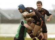 15 April 2006; Nathan Brew, Newport Gwent Dragons, is tackled by Chris Keane, Connacht. Celtic League 2005-2006, Group A, Connacht v Newport Gwent Dragons, Sportsground, Galway. Picture credit: Matt Browne / SPORTSFILE