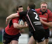 15 April 2006; Ian Dowling, Munster, is tackled by Andrew Kelly, Edinburgh Gunners. Celtic League 2005-2006, Group A, Munster v Edinburgh Gunners, Thomond Park, Limerick. Picture credit: Brendan Moran / SPORTSFILE