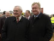 17 April 2006; An Taoiseach Bertie Ahern T.D. with John O'Donoghue, Minister for Arts, Sport and Tourism, right, at the Powers Whiskey Irish Grand National. Fairyhouse Racecourse, Co. Meath. Picture credit: Pat Murphy / SPORTSFILE
