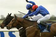 17 April 2006; Justpourit, with Barry Geraghty up, clears the last alongside second placed Oodachee, with David Casey up, right, on their way to winning the Sherry Fitzgerald Hurdle. Fairyhouse Racecourse, Co. Meath. Picture credit: Pat Murphy / SPORTSFILE