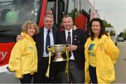 20 May 2014; Former Republic of Ireland international Ray Houghton with, from left to right, Breda Judge, Bus Eireann driver Aaron Cullen, and Noelle Burke during an FAI Junior Cup Final Communities Day. Cooke Park, Tipperary Town.