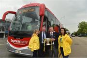 20 May 2014; Former Republic of Ireland international Ray Houghton with, from left to right, Breda Judge, Bus Eireann driver Aaron Cullen, and Noelle Burke during an FAI Junior Cup Final Communities Day. Cooke Park, Tipperary Town.
