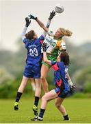 24 May 2014; Johanna Maher, Leinster, in action against Karen McGrath, left, and Ciara O'Sullivan, Munster. 2014 MMI Group Ladies Football Interprovincial Tournament Shield Final, Leinster v Munster, Kinnegad, Co. Westmeath. Picture credit: Pat Murphy / SPORTSFILE
