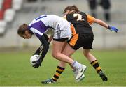 24 May 2014; Aine Tighe, Connacht, in action against Eileen McIlroy, Ulster. 2014 MMI Group Ladies Football Interprovincial Tournament Cup Final, Connacht v Ulster, Kinnegad, Co. Westmeath. Picture credit: Pat Murphy / SPORTSFILE