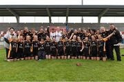 24 May 2014; The Ulster team celebrate with the Mick Talbot Cup after the game. 2014 MMI Group Ladies Football Interprovincial Tournament Cup Final, Connacht v Ulster, Kinnegad, Co. Westmeath. Picture credit: Pat Murphy / SPORTSFILE