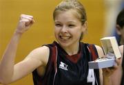 17 April 2006; MVP Becky Woods, of Mercy Coolock, who scored a total of 24 points, celebrates after the game. Women's Division 1 Final, Mercy Coolock v UL Aughinish, National Basketball Arena, Tallaght, Dublin. Picture credit: Brendan Moran / SPORTSFILE