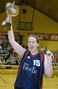 17 April 2006; Mercy Coolock captain Emma Reilly lifts the cup after the game. Women's Division 1 Final, Mercy Coolock v UL Aughinish, National Basketball Arena, Tallaght, Dublin. Picture credit: Brendan Moran / SPORTSFILE