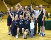17 April 2006; The Mercy Coolock team celebrate after the game. Women's Division 1 Final, Mercy Coolock v UL Aughinish, National Basketball Arena, Tallaght, Dublin. Picture credit: Brendan Moran / SPORTSFILE
