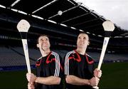 18 April 2006; adidas announce the addition of four new players to their GAA team for 2006, Cork hurling pair, Ben and Jerry O'Connor and two of footballs brightest stars, Tyrone's Owen Mulligan and Kerry's Colm Cooper. Under the boot sponsorship, the players will wear personalised boots specially made in Germany, for the championship. They will wear either the new F50+ TUNiT boot or the Predator Absolute boot for this year's championship. Pictured at the announcement are Cork players Ben, left, and Jerry O'Connor. Croke Park, Dublin. Picture credit: David Maher / SPORTSFILE