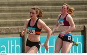 29 May 2016; Leah Moore of Clonliffe Harriers AC, left, and Eimear Lynch of Newport AC during the Women's 200m during the GloHealth National Championships AAI Games and Combined Events in Morton Stadium, Santry, Co. Dublin.  Photo by Piaras Ó Mídheach/Sportsfile