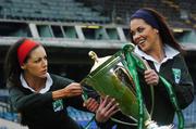 19 April 2006; Models Ruth Griffin, left, and Glenda Gilsen with the Heineken Cup trophy ahead of the Heineken Cup semi-final between Leinster and Munster in Lansdowne Road on Sunday next. Lansdowne Road, Dublin. Picture credit: David Levingstone / SPORTSFILE