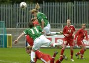 22 April 2006; Ciara Grant (7), Republic of Ireland, heads home her side's first goal against Switzerland.  World Cup Qualifier, Republic of Ireland v Switzerland, Richmond Park, Dublin. Picture credit: Ray Lohan / SPORTSFILE