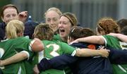 22 April 2006; Republic of Ireland captain Ciara Grant, centre, celebrates with her team mates after victory over Switzerland.  World Cup Qualifier, Republic of Ireland v Switzerland, Richmond Park, Dublin. Picture credit: Ray Lohan / SPORTSFILE