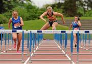 25 May 2014; Sarah Lavin, UCD A.C. Dublin, on her way to winning the Womens 100m Hurdles event with Catherine McManus, left, Dublin City Harriers A.C. The 2014 AAI Games. Morton Stadium, Santry, Co. Dublin. Picture credit: Tomás Greally / SPORTSFILE