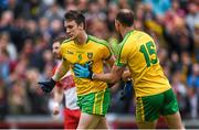 25 May 2014; Donegal's Leo McLoone is congratulated by team-mate Colm McFadden, right, after scoring the only goal of the game. Ulster GAA Football Senior Championship Quarter-Final, Derry v Donegal, Celtic Park, Derry. Picture credit: Pat Murphy / SPORTSFILE