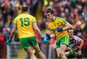 25 May 2014; Donegal's Leo McLoone celebrates with team-mate Colm McFadden, left, after scoring the only goal of the game. Ulster GAA Football Senior Championship Quarter-Final, Derry v Donegal, Celtic Park, Derry. Picture credit: Pat Murphy / SPORTSFILE