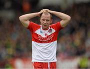 25 May 2014; A dejected Sean Leo McGoldrick, Derry, at the final whistle. Ulster GAA Football Senior Championship Quarter-Final, Derry v Donegal, Celtic Park, Derry. Picture credit: Oliver McVeigh / SPORTSFILE