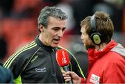 25 May 2014; Jim McGuinness, Donegal manager speaking to Colm Parkinson, Newstalk after the game. Ulster GAA Football Senior Championship Quarter-Final, Derry v Donegal, Celtic Park, Derry. Picture credit: Oliver McVeigh / SPORTSFILE